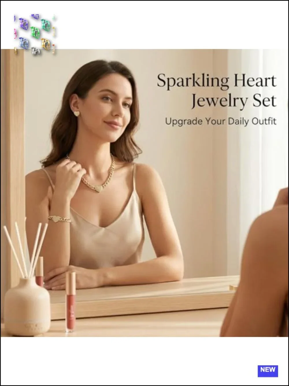 3-Piece Gold Tone Cuban Link Heart Jewelry Set with Necklace, Bracelet, Earrings